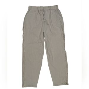 Puimentiua Comfort pants L Cut Out Sides Beige Drawstring Elastic Waist Linen